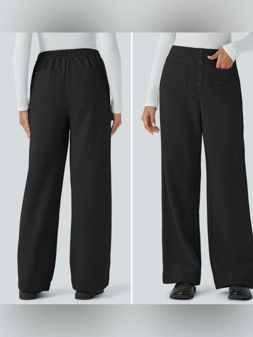 Halara High Waisted Button Straight Leg Pants Black XS